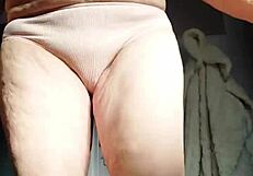 Oma plays and uses cucumber in hairy pussy