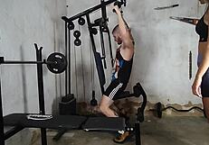 Personal trainer fucks the married newbie in the gym