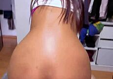 Stepsister with big ass arrives from trip, riding hard and swallowing cum