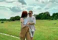 Sexy redhead teases before getting to suck cock