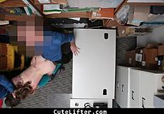 cute teen escorted to backroom office interrogation by guards