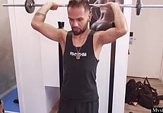 Dirty blonde big tits fantasy fucks three guys at gym for dpp bukakke!