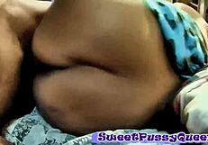 Black BBW takes creamy cock from side, cums on ass