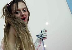 lilith liber, sexy hot slut, fucks with glass dildo on bed reaching orgasm