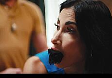 huge tits babe frozen in time - sexy fuckdoll brunette gets cum in mouth and her feet sucked