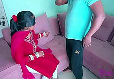 Indian young married woman fucked by mechanic on sofa with huge cumshot on big ass