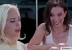 Lesbian Babes Dare Straight Friend to Lick Pussy