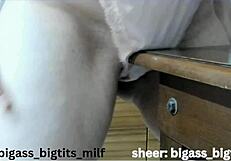 Masturbate With Table, Fingering Oiled Big Pussy And Asshole In Stockings