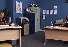 Jasmine Webb watches Emma Butt get spit roasted in intense 4-way.