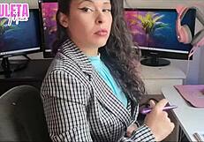 naughty boss calls for work meeting, gets guided pov handjob