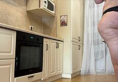 mature milf with a big ass in a thong had anal sex with a neighbor and gave him a blowjob