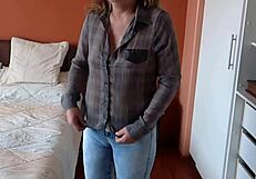 Totally Naked Stepmother Boldly Shows Off Her Body While Wearing Jeans Without Panties