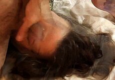 French amateur in satin lingerie surprises with deepthroat and dirty talk during clothed sex