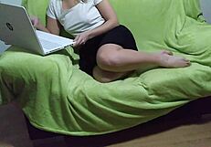 I cum on the couch with my 8 inches dildo