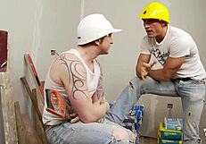 incredibly busty blondes motivate the construction workers by letting them dp them during the foursome