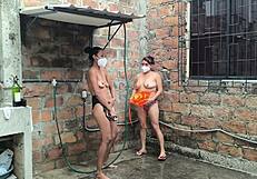 i chat with my neighbors in the shower and we get excited spraying water on our skin