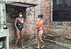 i chat with my neighbors in the shower and we get excited spraying water on our skin