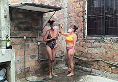 i chat with my neighbors in the shower and we get excited spraying water on our skin