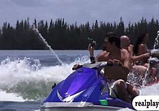 Cute teen foursome on speedboat with big cocks