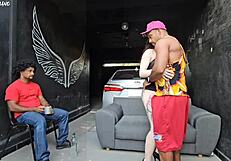 My friend's girlfriend dances close, notices my hard cock, and fucks me in front of the cuck