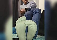 office socks gay scene with nylon and see through vibes at work