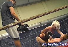 european babes wrestle in lesbian action