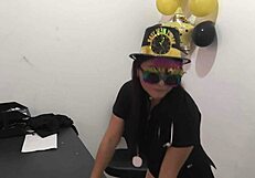 the hot office worker prepares an anal plug to play with her horny buttocks