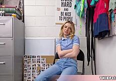 that cute blonde thief with freckles got caught and her tiny pussy got pounded real hard