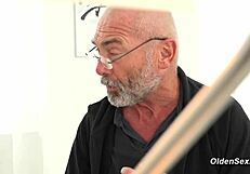 Old man's passionate fuck with blonde teen