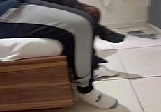 Latina Sucks Big Cock of Young Interracial Stud Who Cums Early