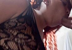 Latina Sucks Big Cock of Young Interracial Stud Who Cums Early