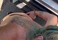 blonde slut takes a huge facial after getting fucked in public