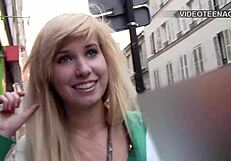 Shy 18-year-old blonde Vicky's first porn casting