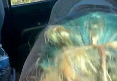 blonde slut takes a huge facial after getting fucked in public