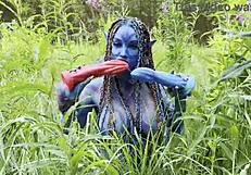Monika Fox's Avatar Prolapse Anal Dildo Fuck Squirt in Forest