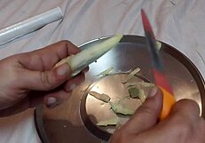 Applying Ginger To Submissive's Anus For First Time Figging Training