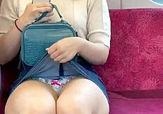Chinese woman in skirt exposes panties during upskirt on crowded train