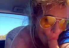 blonde slut takes a huge facial after getting fucked in public