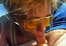 blonde slut takes a huge facial after getting fucked in public