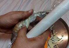 Applying Ginger To Submissive's Anus For First Time Figging Training