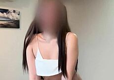 cute asian teen 18+ with beautiful pussy got a portion of sperm on her belly