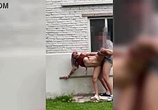 la vecina flaca gets hot and i fuck her pussy standing outdoors