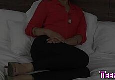 ebony girl with tiny 18+ boobs interacts in group