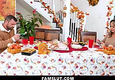 stepfamily enjoys a fun threesome and gets surprised with a facial - famslut