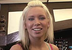 Horny blonde babe rides big dick