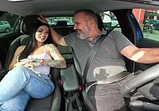 i'm anna belutti, a naughty shorty, sitting on the driver's cock. getting fucked hard in the car.