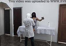 that perverted doctor is fucking the patient while her husband waits outside