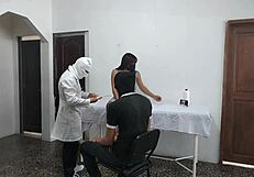 that perverted doctor is fucking the patient while her husband waits outside