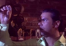 confident brunette charms man for facial cum