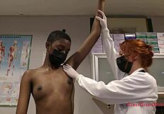 Nurse examines patient's hooters